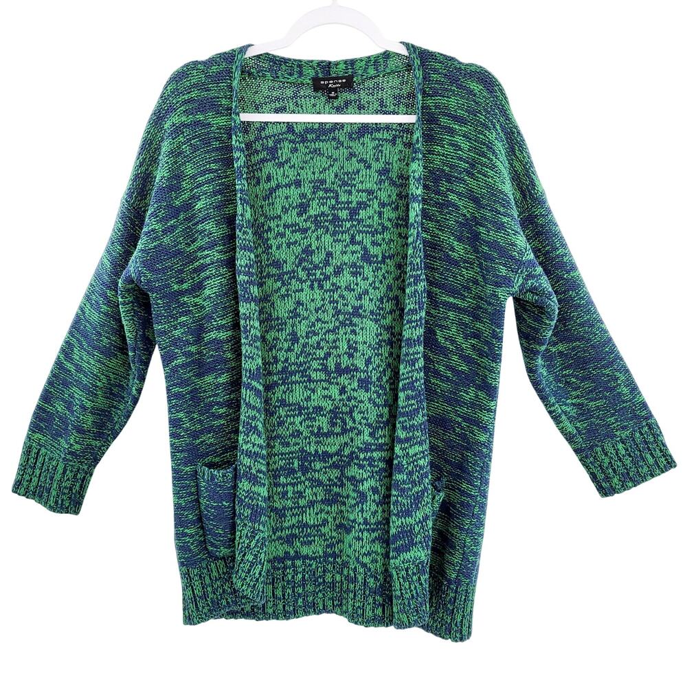 Spense Knits Green & Blue Long-sleeve Open Front Pockets Cardigan Women’s Sz M